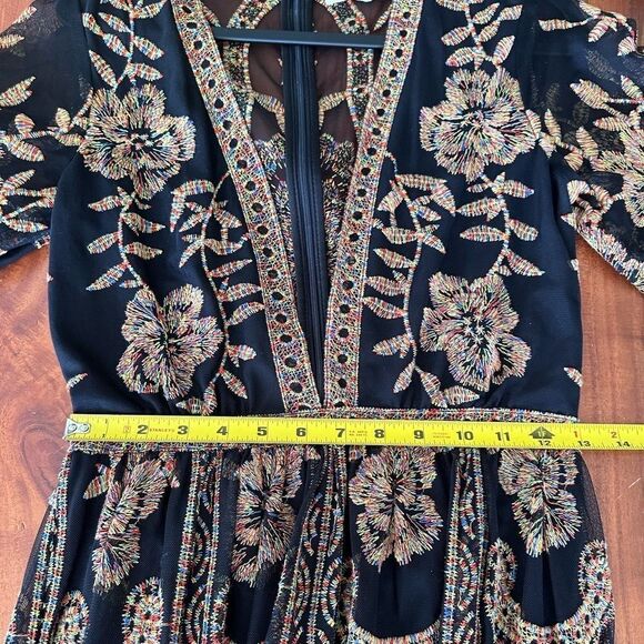 🌸 Honey Punch Black Mesh Maxi Dress w/ Copper Floral Embroidery – Size S - Picture 12 of 16